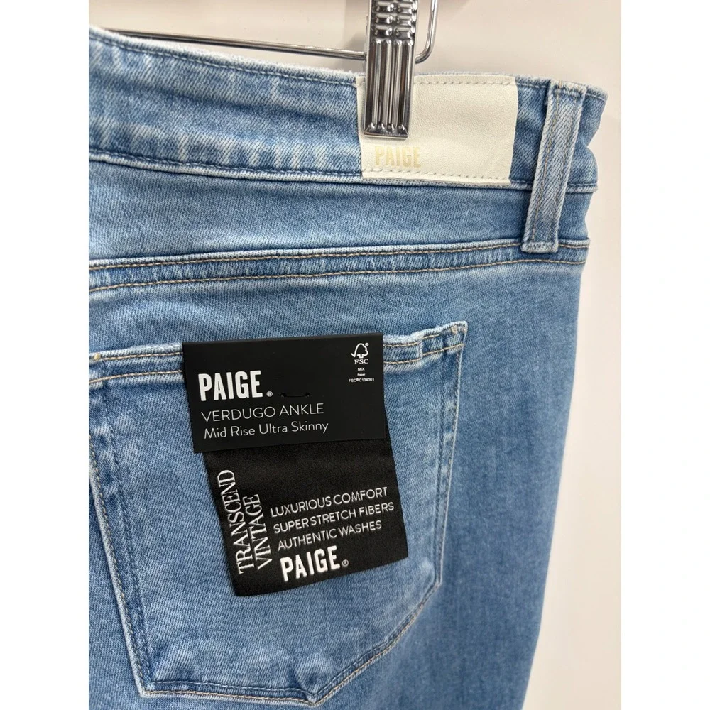 Paige Verdugo Ankle Mid Rise Ultra Skinny Jeans Blue Transcend Vintage Size 34